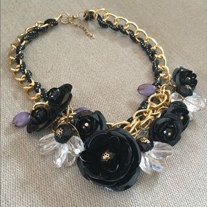 black and flower flower statement necklace